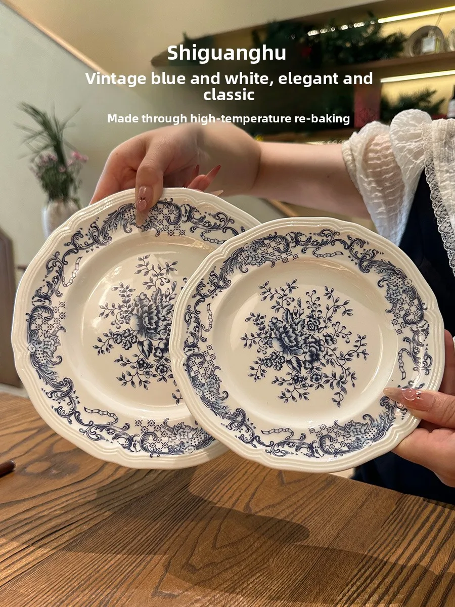 

Vintage Blue Floral Cerc Dinnerware Plate Dert Salad Plate round ape French Sle High Temperature Stier Crt