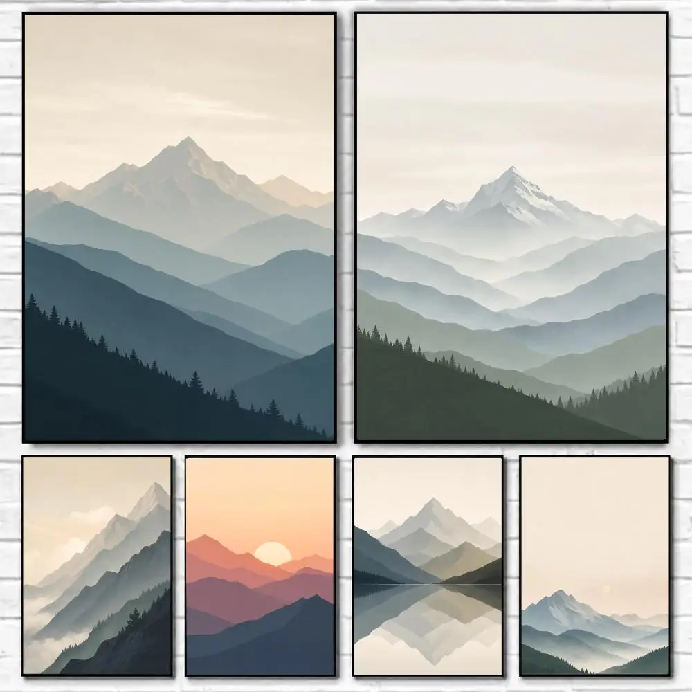 Minimal Mountains Poster Anime Movie Music Wall Art Posters Room Decor for Bedroom Interior Decoration