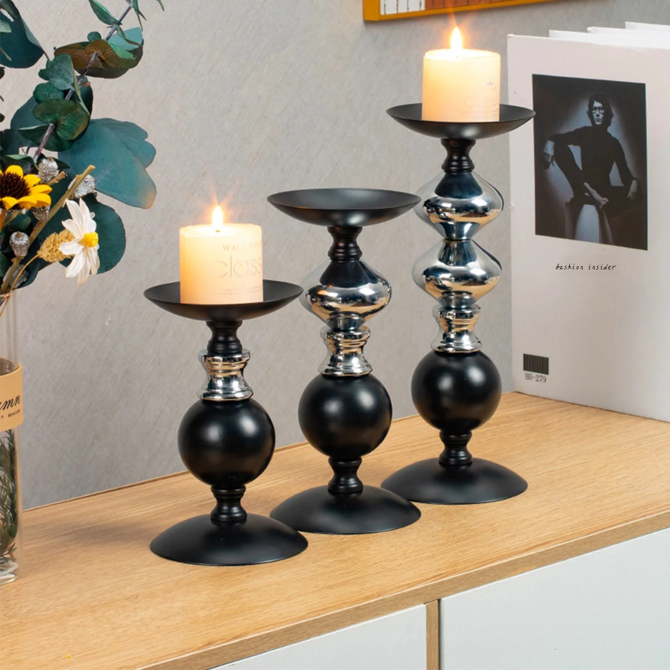 Stumpenkerzenhalter-Set mit 3–6,3 Zoll, 7,8 Zoll, 9,8 Zoll H, Kerzenständer, Vintage-Kerzenständer für Heimdekoration, Esszimmer, T
