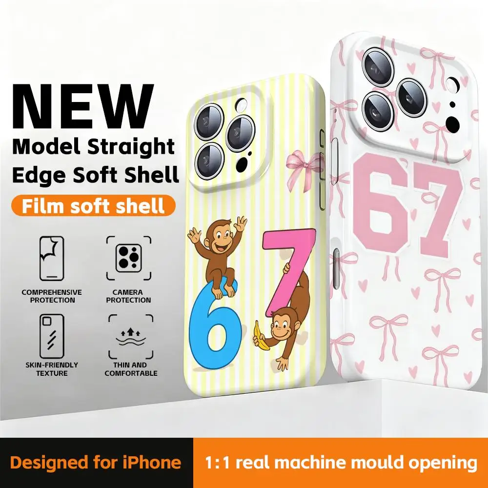 Стильный чехол Cool 67 с прямым краем, глянцевая мягкая пленка для iPhone 17, 16e, 16, 15, 14, 13, 12 Pro Max Plus