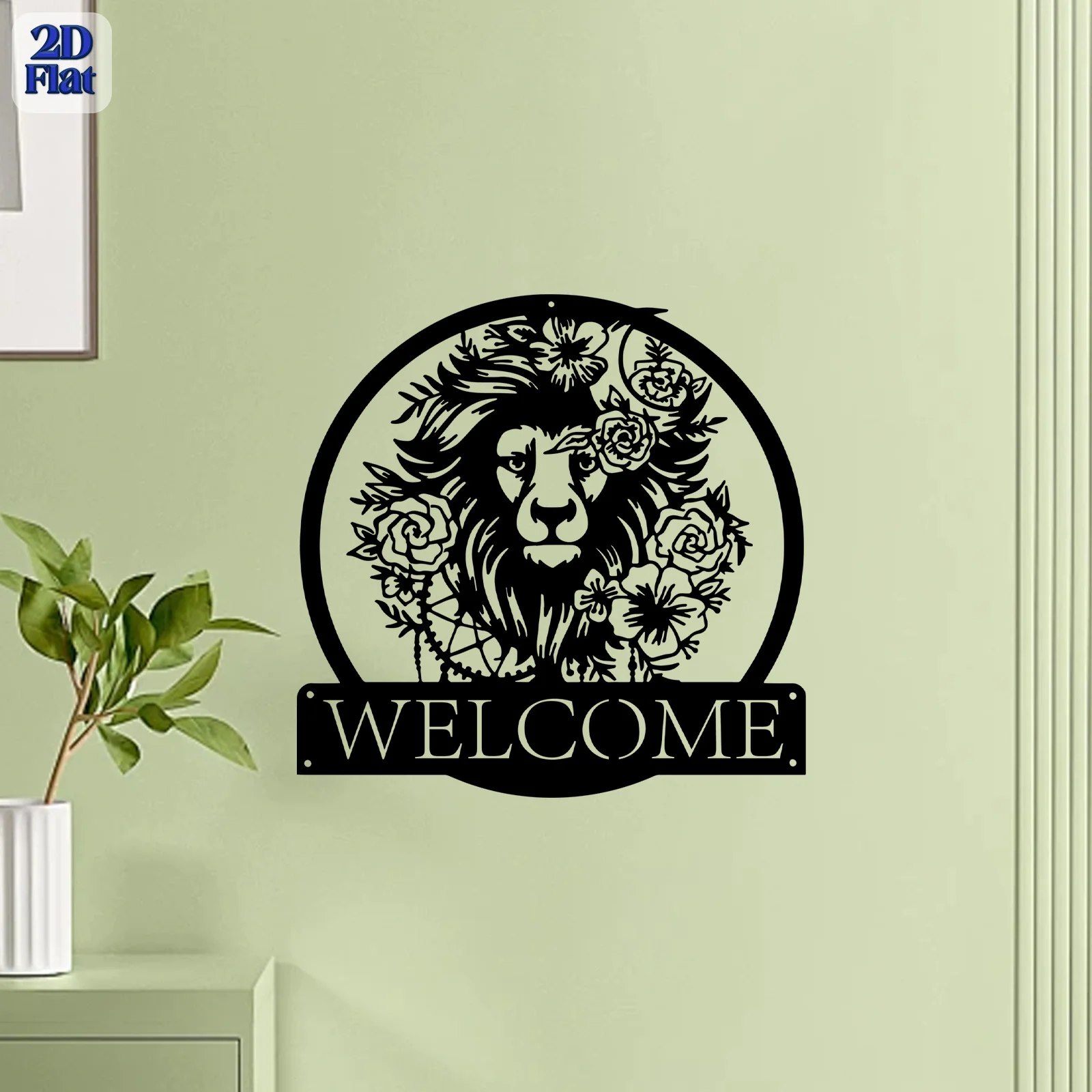 Flat Lion Head Metal Wall Art, Laser‑Cut Iron Silhouette, Powder‑Coated Rust‑Resistant Lion of Judah Iron Welcome Sign