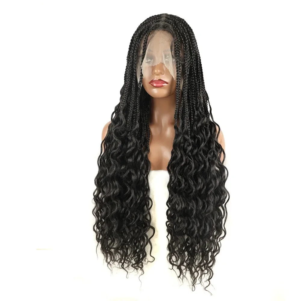 Full Lace Box Tail Curl Braided Wigs Synthetic Afro Dreadlocks Wig For Women 30 Inch Crochet Hair Dirty Braids Wig Daily Use