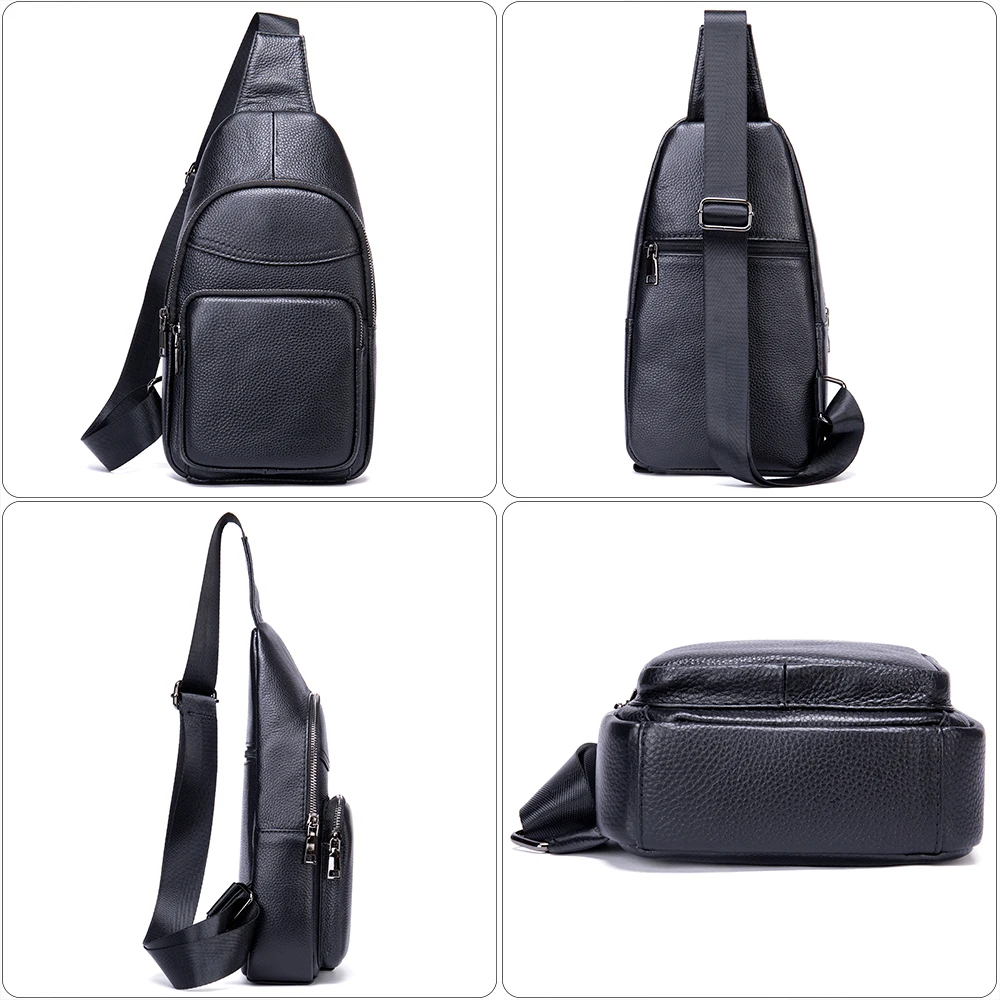 Imagem -03 - Bolsa Peito dos Homens Westal 100 Couro Genuíno Sling Bolsa de Couro Casual Viajando Peito Pack Preto dos Homens Mensageiro Bolsas de Ombro