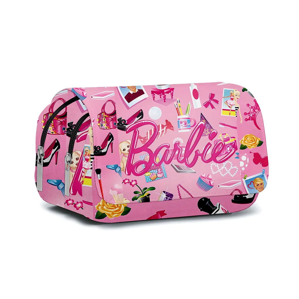 Barbie Pencil Case Cartoon Printed Pencil Bag Fashion Large Capacity Double Layer Pen Bag Kids Girls Student Stationery Supplies