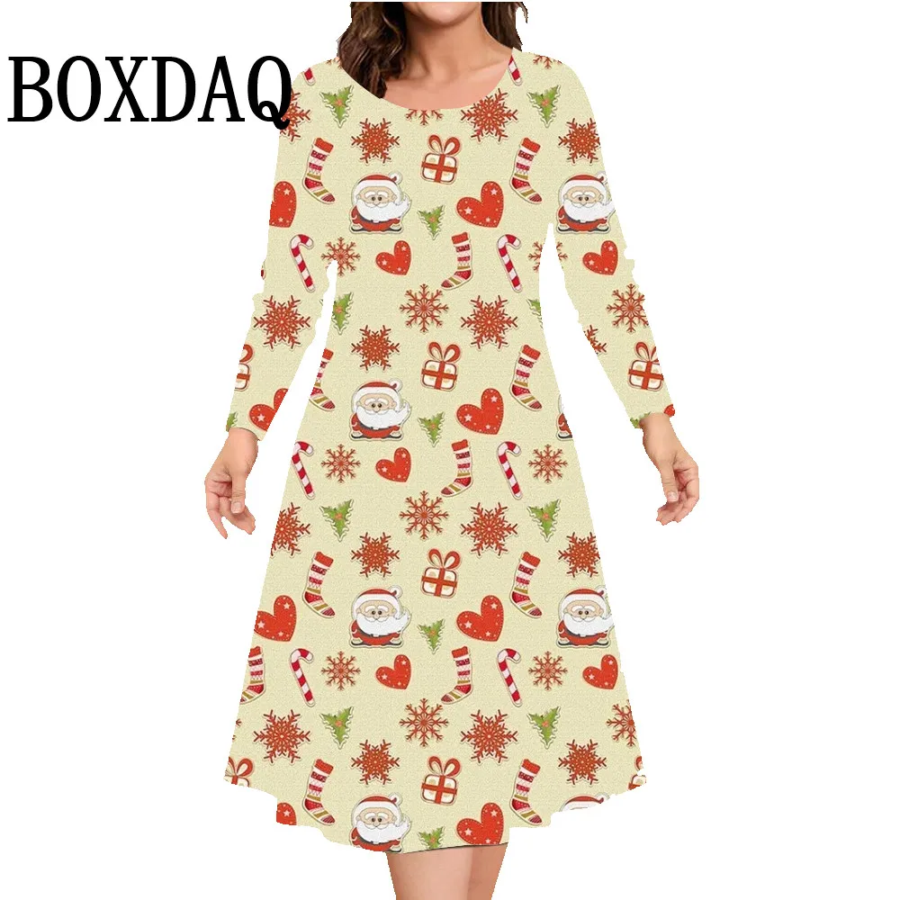 Robe trapèze à manches longues pour femmes, robes imprimées en 3D, vêtements de Noël amusants, soirée à thème, décontracté, hiver, grande taille, 9XL