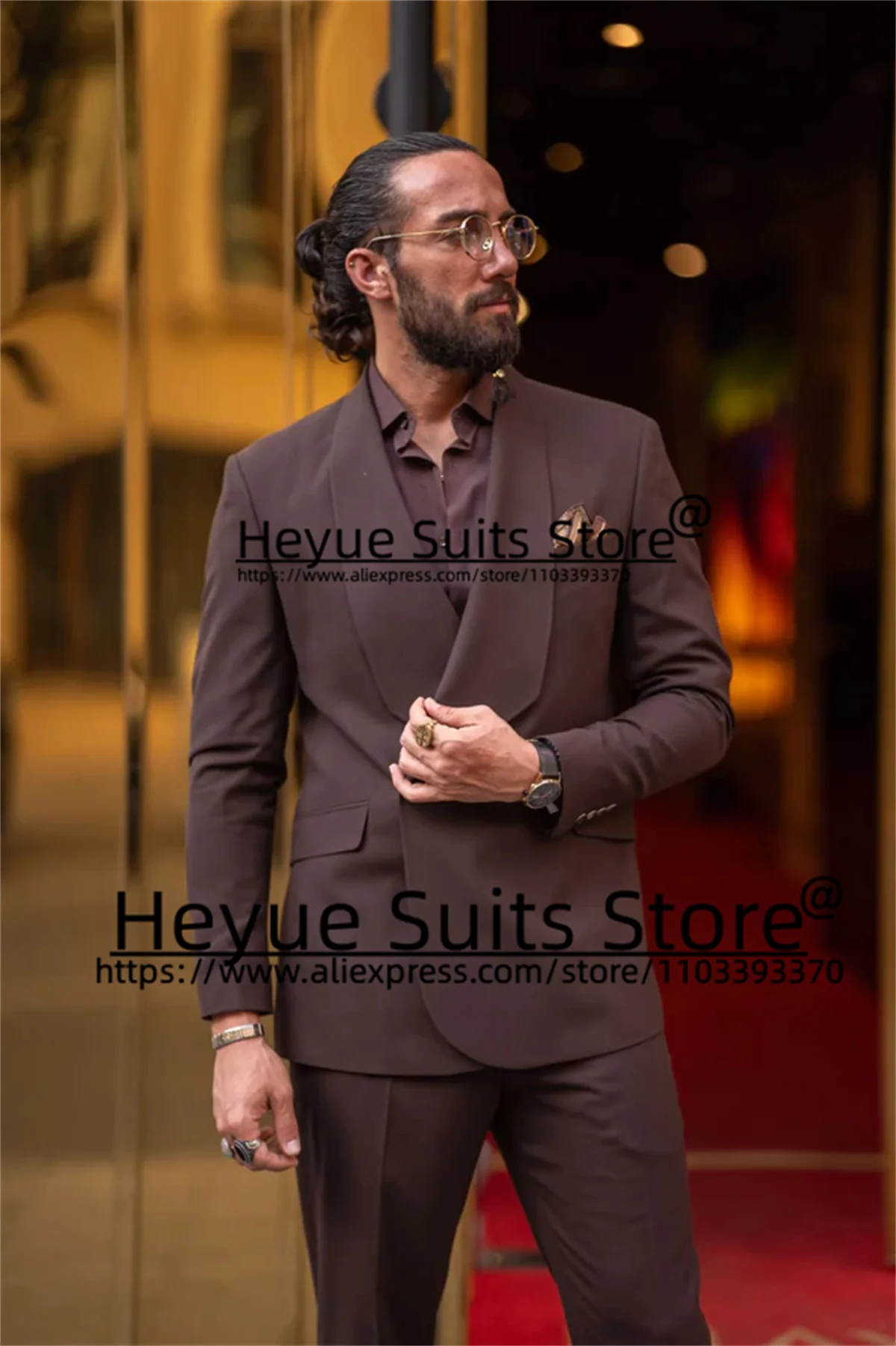 Britische Stil braun formelle Männer Anzüge Slim Fit Schal Revers Bräutigam Prom Smoking 2 Stück Sets klassische männliche Blazer Kostüm homme