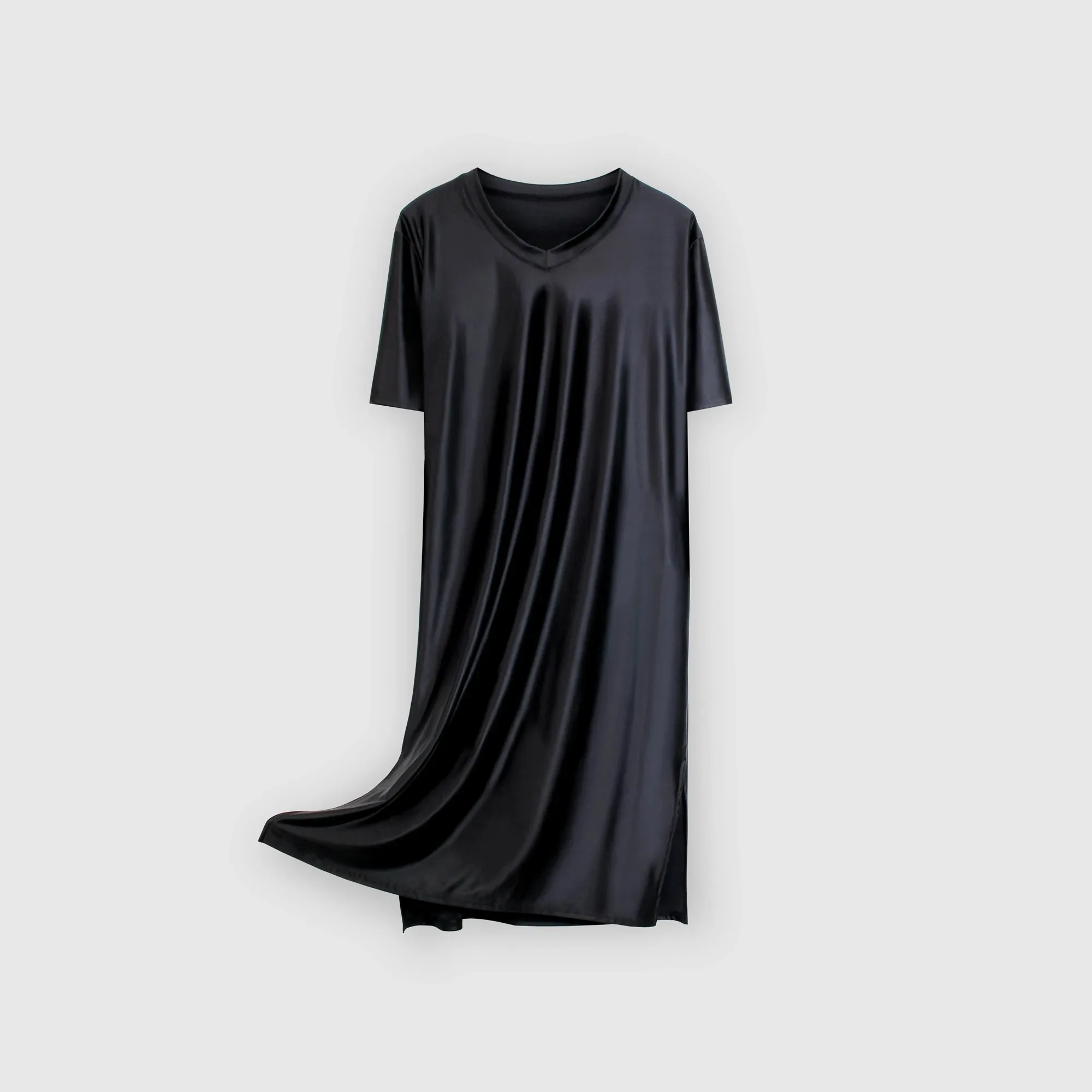 

Summer women's glossiness dress O Neck short sleeves Casual Loose Tshirt dresses solid color Plus size sleepdress homewear