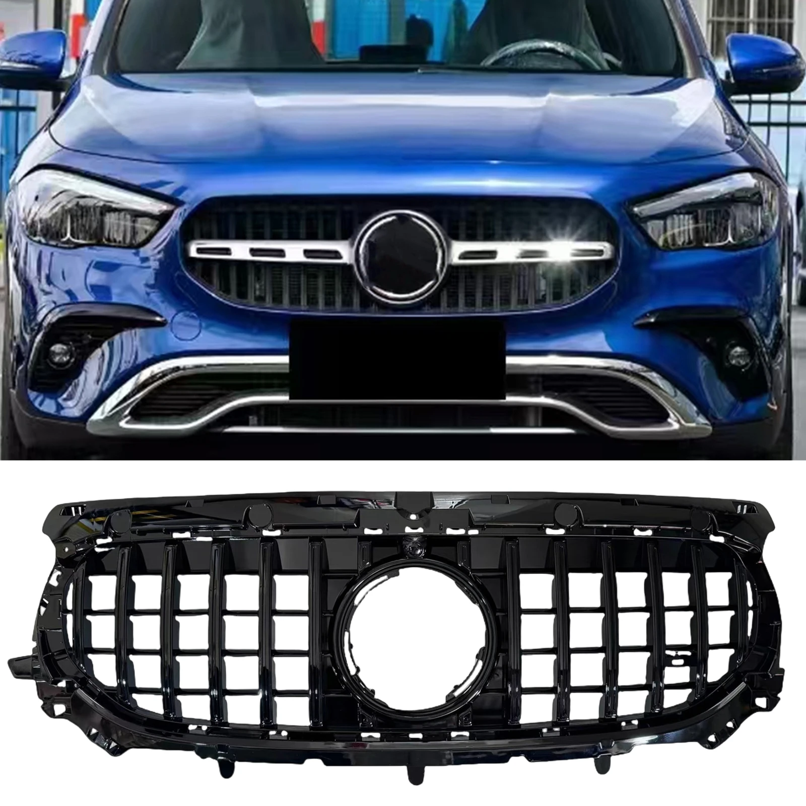 Front Grille Racing Grill For Mercedes Benz GLA CLASS H247 2024-2025 GT R Style Black/Silver Car Upper Bumper Hood Mesh Grid