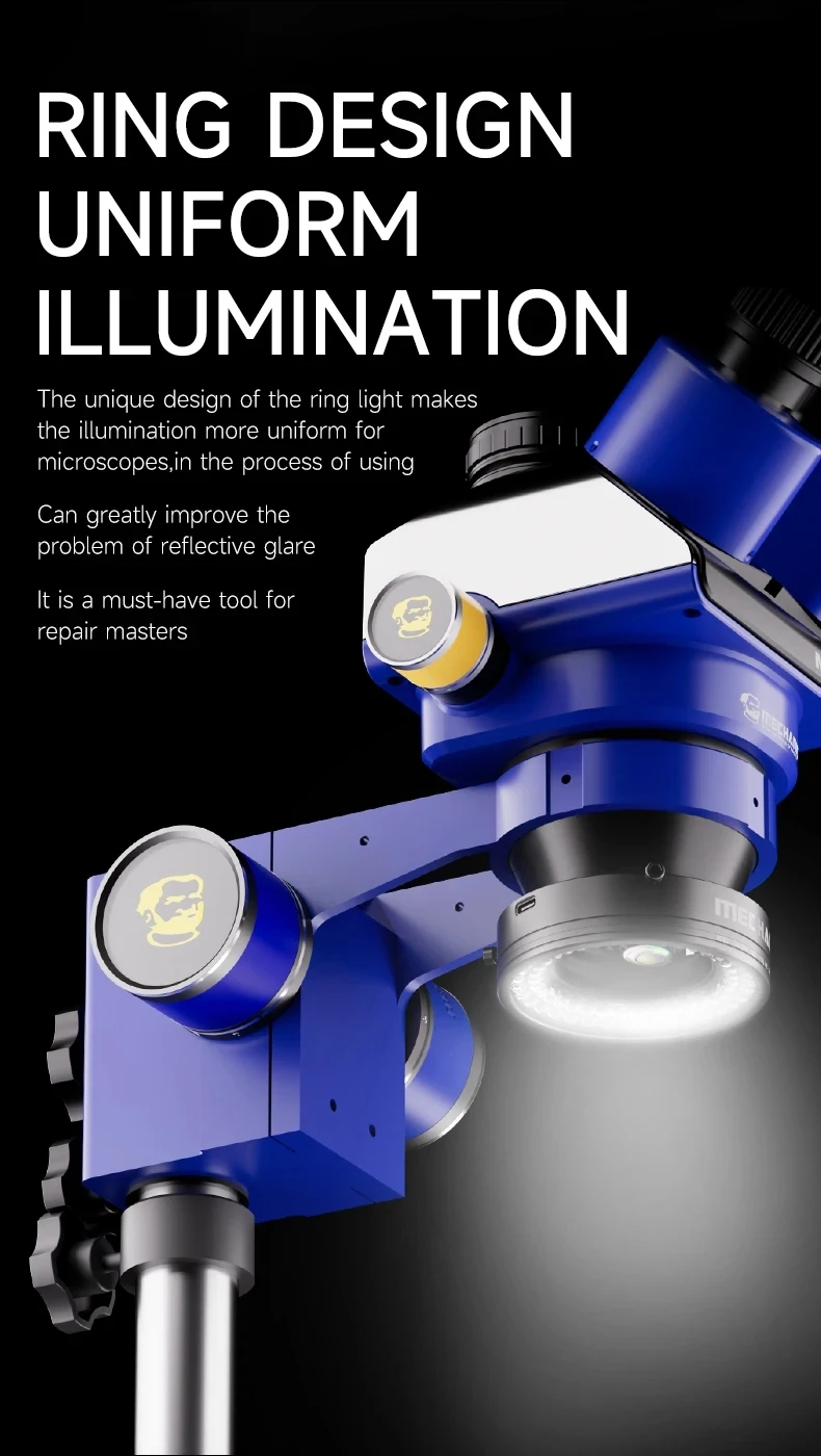 MECHANIC OFFICIAL LS720+ Polarized Ring Light Microscope LED Illuminator for Mobile Phone Repair Brightness Adjustable