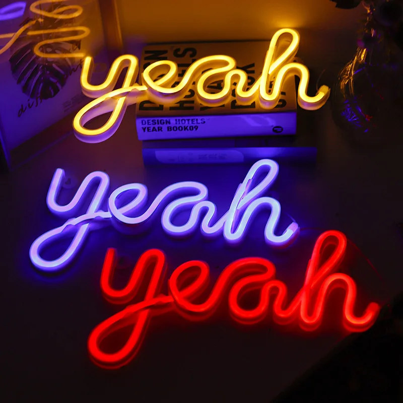 Yeah LED Neon Sign, USB Battery Powered Neon Light Sign for Wall Decor, Light Up Open Sign for Business Shop Bar Coffee Store