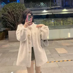 Autumn Winter New Mink Fur Coat Female Fur One Mao Mao Jacket Women Temperament Korean Outerwear Joker Loose Plush Overcoat Tops