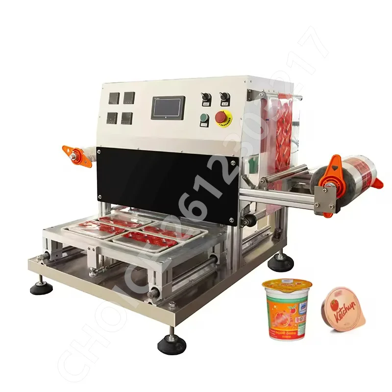 Tabletop Automatic Round Lunch Box Packaging Aluminum Foil Tray Plastic Food Container Sealer Sealing Machine for Sauce Spices