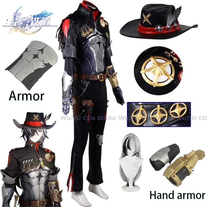 Juego Honkai Star Rail Boothill disfraz de Cosplay para hombres, sombrero, guantes, armadura, brazo, utilería, trajes, peluca, fiesta de Halloween, accesorios Carniavl