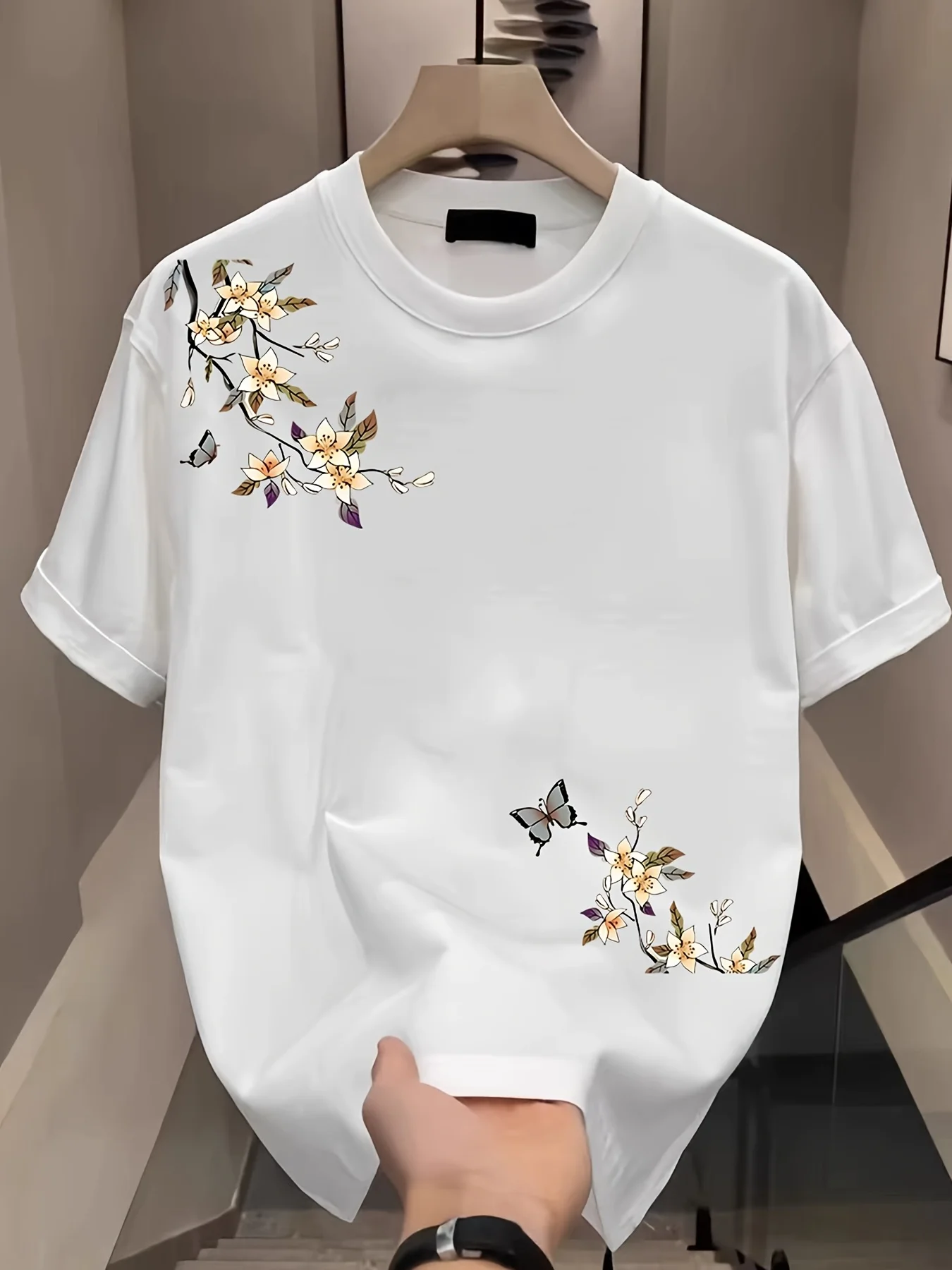 طباعة - تي شيرت صيفي كاجوال برقبة دائرية قابل للتنفس، مناسب للارتداء الكاجوال، تصميم أنيق، مادة شبه شفافة