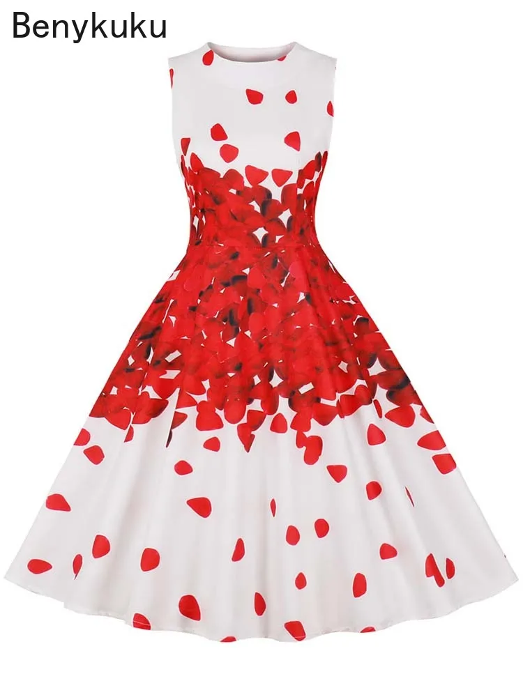 1950s Vintage Summer Dress Women Elegant Party Dresses Sleeveless Retro Swing Floral Print Casual Midi Sundress Goth Robe 2026