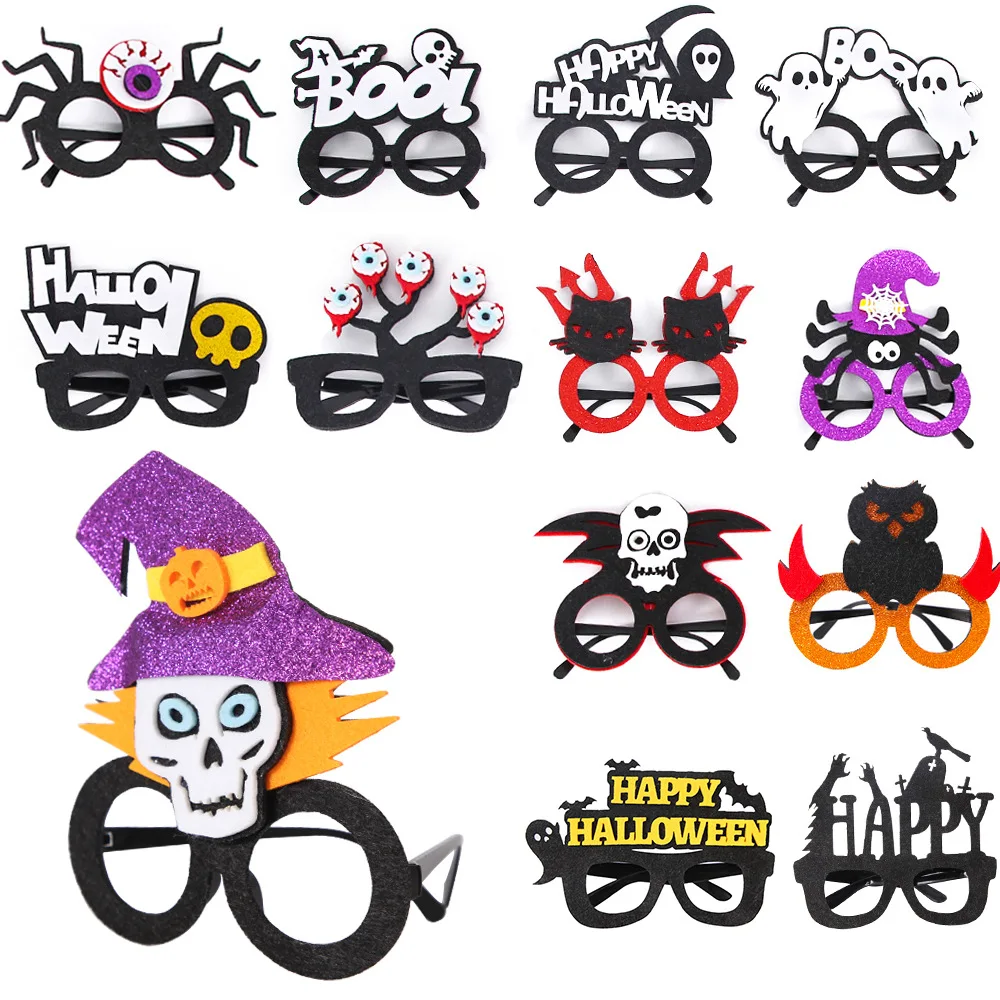 Happy Halloween Acrylic Glasses Ghost Cat Cartoon Glasses For Kids Diy Cosplay Pumpkin Spider Bat Cosplay Eyeglass Props Decor