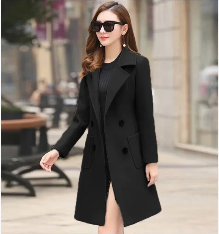 Ladies Streetwear Woolen Coat Autumn Winter Slim Fit Long Outerwear Jacket Large Size Women Button Up Brown Green Overcoat 4xl