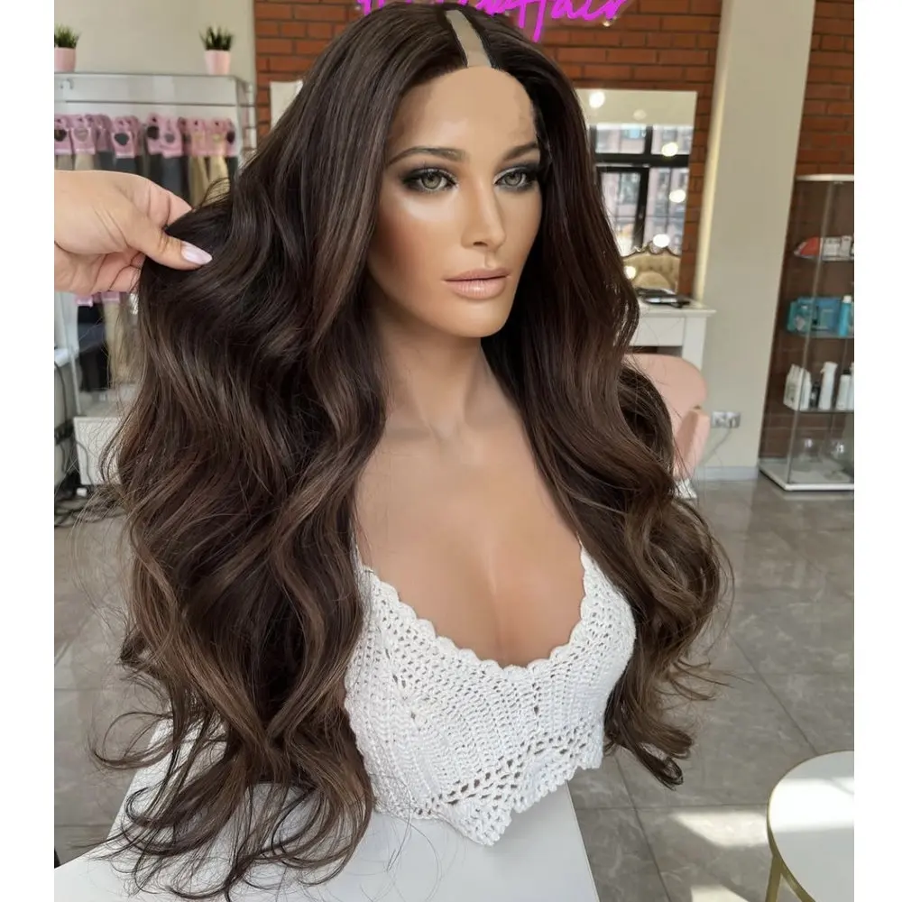 

Light Brown Hightlight 1x4 Size U Part Wigs Human Hair For Women Loose Wave Adjustale Clip-in Glueless V Part Wigs Peruvian Hair