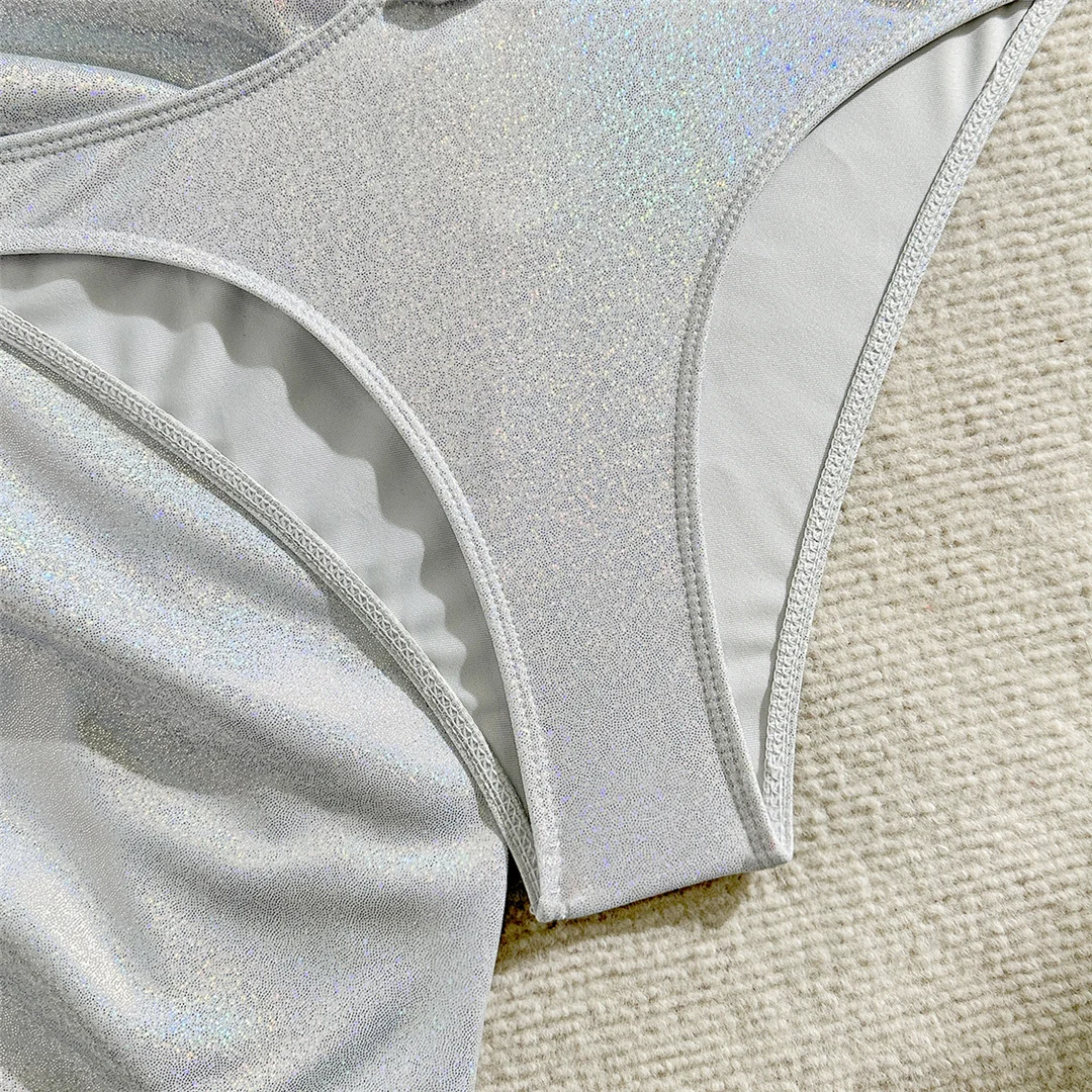 Mit Sarong Glitzer Funkelnder Einteiliger Badeanzug mit tiefem V-Ausschnitt für Damen, Badebekleidung, Damen-Badeanzug mit Ausschnitten und Neckholder, Badeanzug V5754 – Detail 22