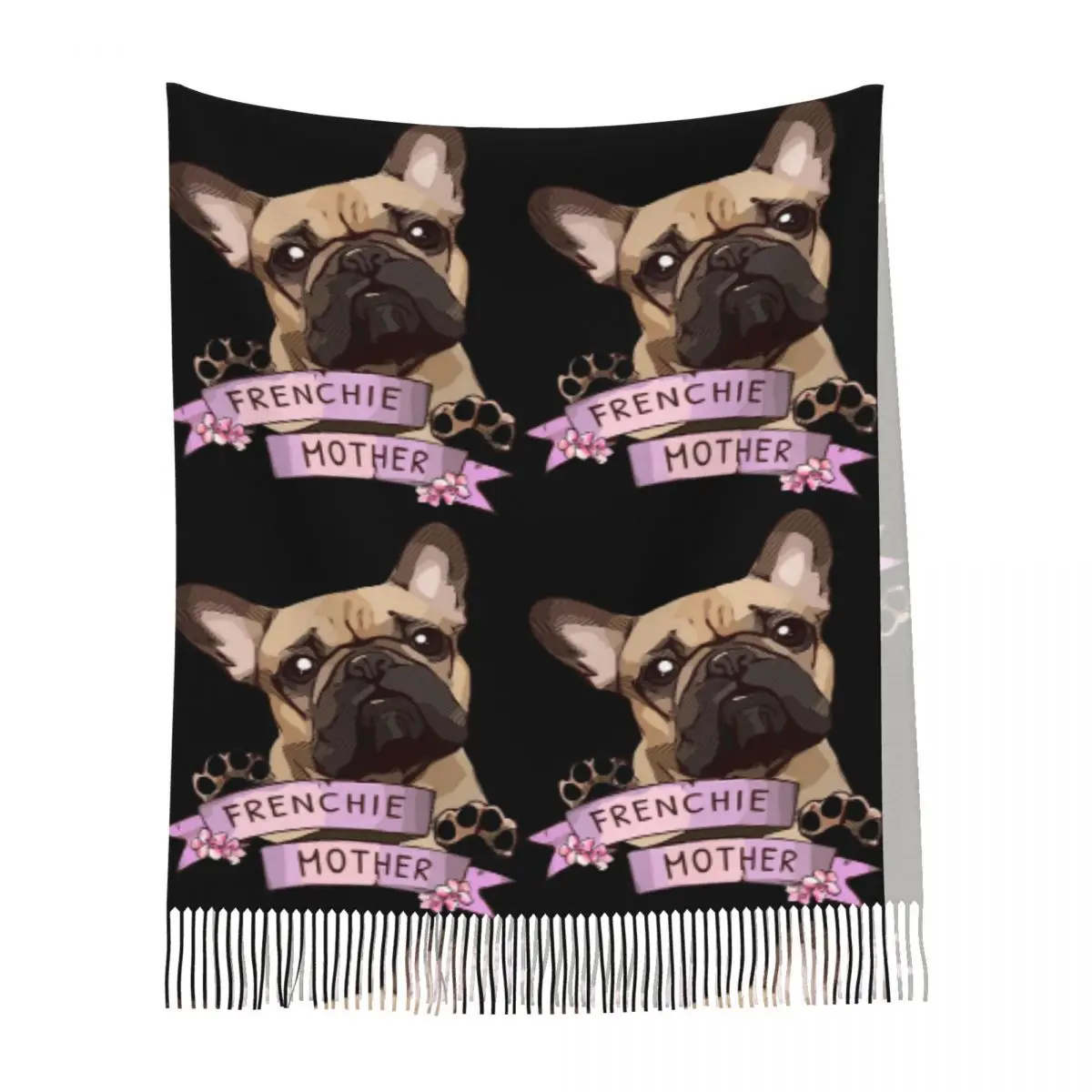 フレンチブルドッグ愛好家向け フレンチブルドッグママ スカーフ タッセル付きスカーフ レディース ソフトで暖かいショールとラップ ロング 秋 冬 ショール ラップ