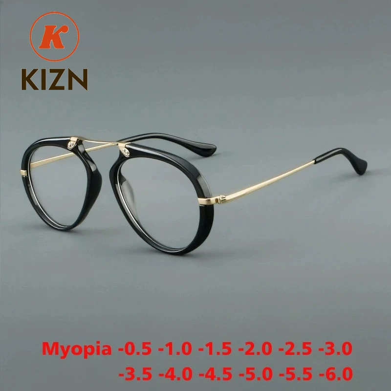 

KIZN Высококачественные женские ацетатные очки для близорукости, модные очки в большой оправе, ретро-оптика, очки по рецепту от -0,50 до -6,00