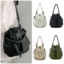 Fashion Women Handbags Waterproof Nylon Shoulder Bags Large Capacity Crossbody Bags for Women Portable Drawstring Bucket Bag