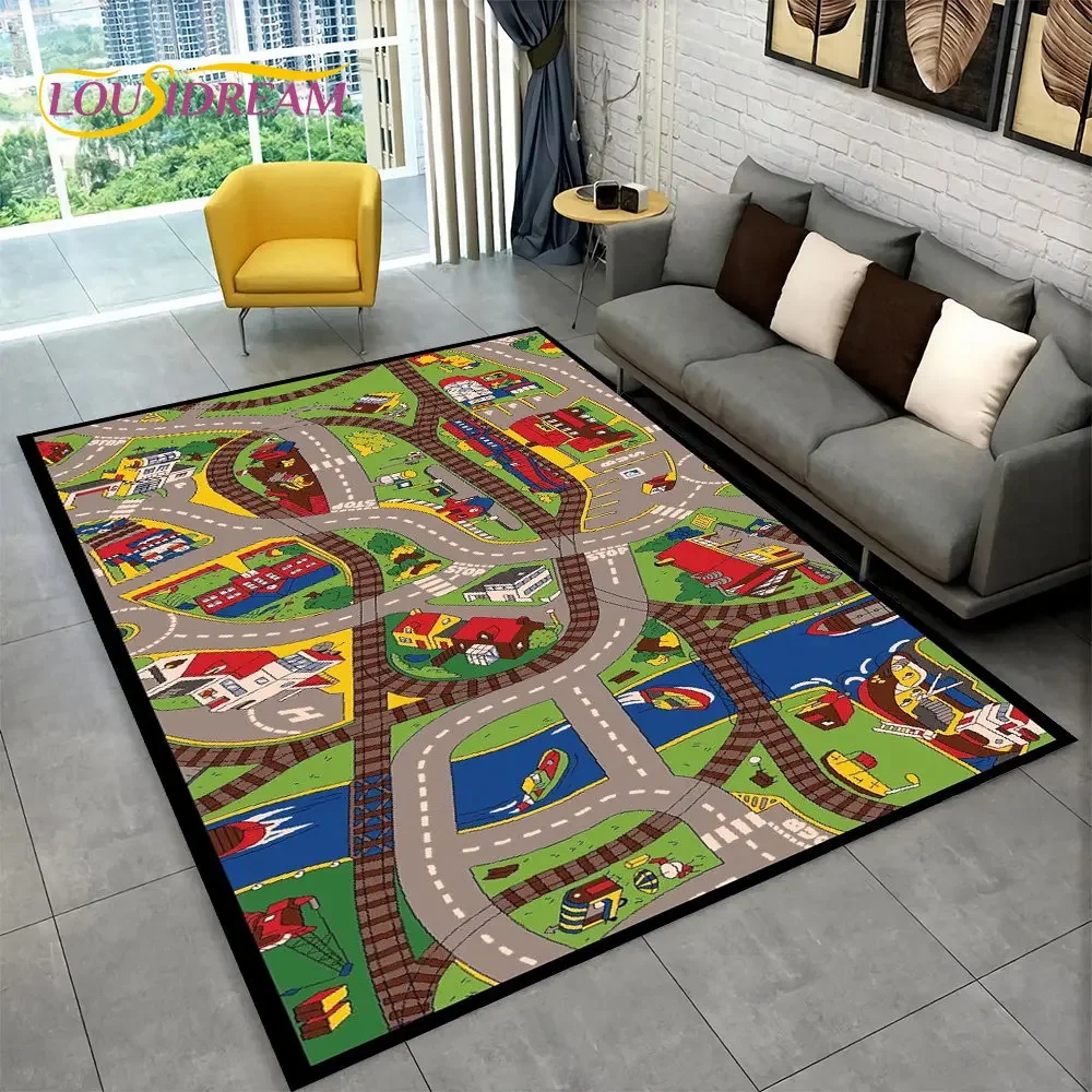Child Playmat Highway City Traffic Playroom Area Rug Large,Carpet Rug for Living Room Bedroom Decor,Kids Play Non-slip Floor Mat