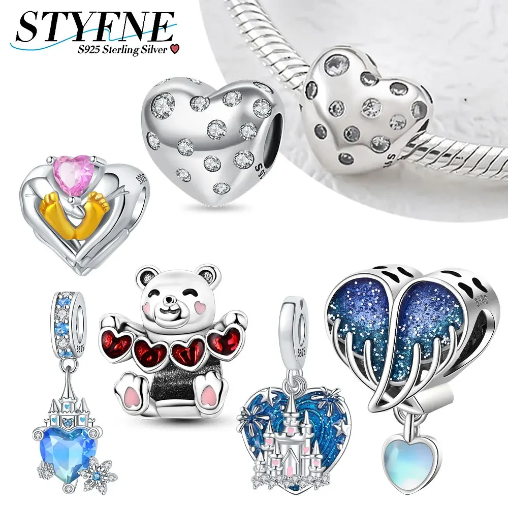 

Sterling 925 Silver Sparkling Sand Glue Wings Tassel Moonstone Beads Fit Original Bracelet Women's Jewelry Gift
