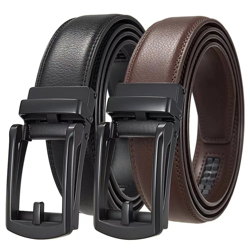 

2025 Men's Ratchet Belt Set:Large Size Leather, Adjustable No-Hole Buckle, Scratch Resistant for Business (2-Pack Black+Brown)