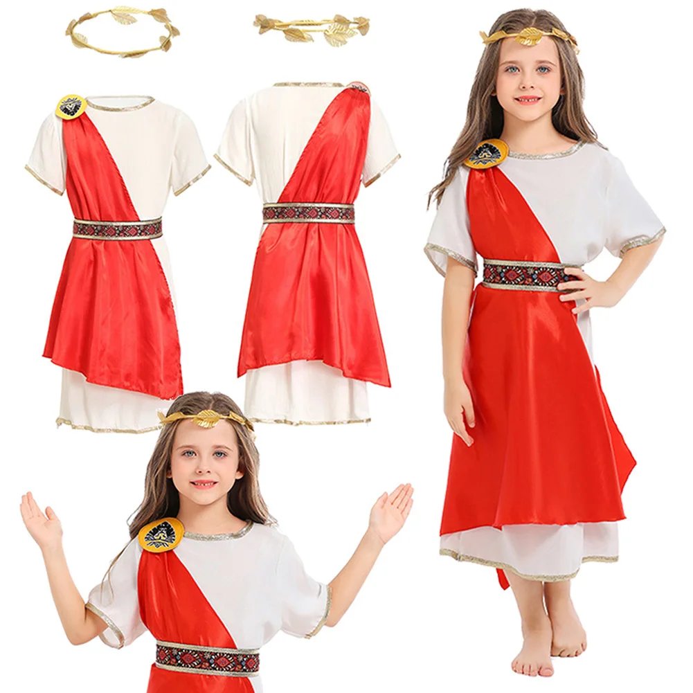 

Ancient Rome Stola Cosplay Fantasy Girls Clothing Medieval Historic Stage Costume Disguise Teen 6 to 14 Years Roleplay Outfits
