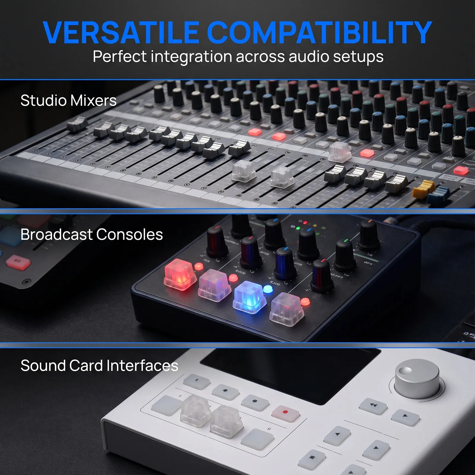 20Pcs Clear Audio Mixer Fader Cap Replacement Smooth Plastic Transparent Console Switch Cap for Mixing Board Control