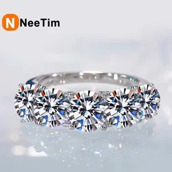 NeeTim 5mm 6.5mm Full Moissanite Ring for Women S925 Sterling Silver Eternity Sparkling Diamond Band Wedding Rings Jewelry