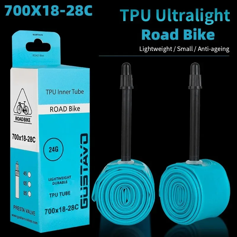 

Сверхлегкие трубки из ТПУ GUSTAVO 700X18-28C, внутренняя трубка для шоссейного велосипеда, клапан 45 мм, 65 мм, 85 мм