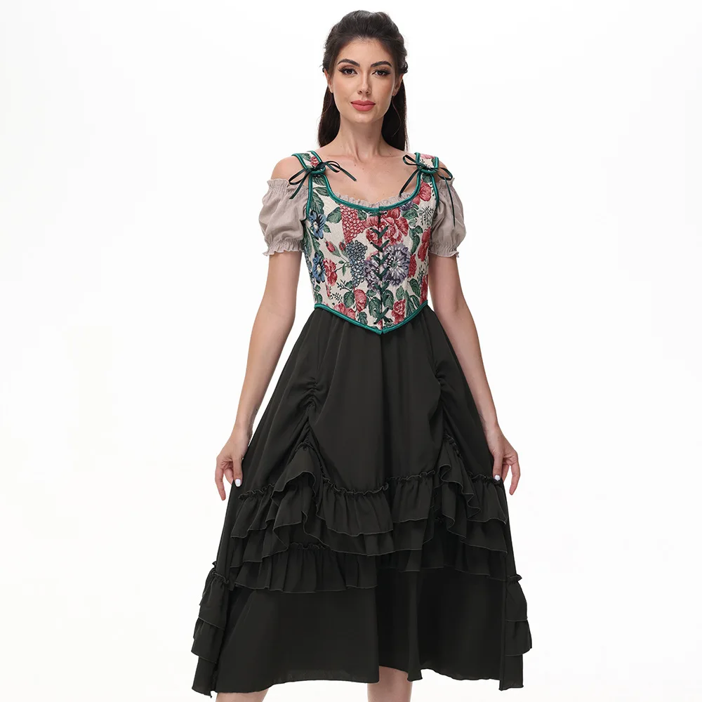 Ренессансный ретро корсет с цветочным принтом в стиле ретро, средневековая регулировка, коррекция фигуры, бюстье, коттедж, одежда для женщин Ренессансный ретро корсет с цветочным принтом в стиле ретро, средневековая регулировка, коррекция фигуры, бюстье, коттедж, одежда для женщин