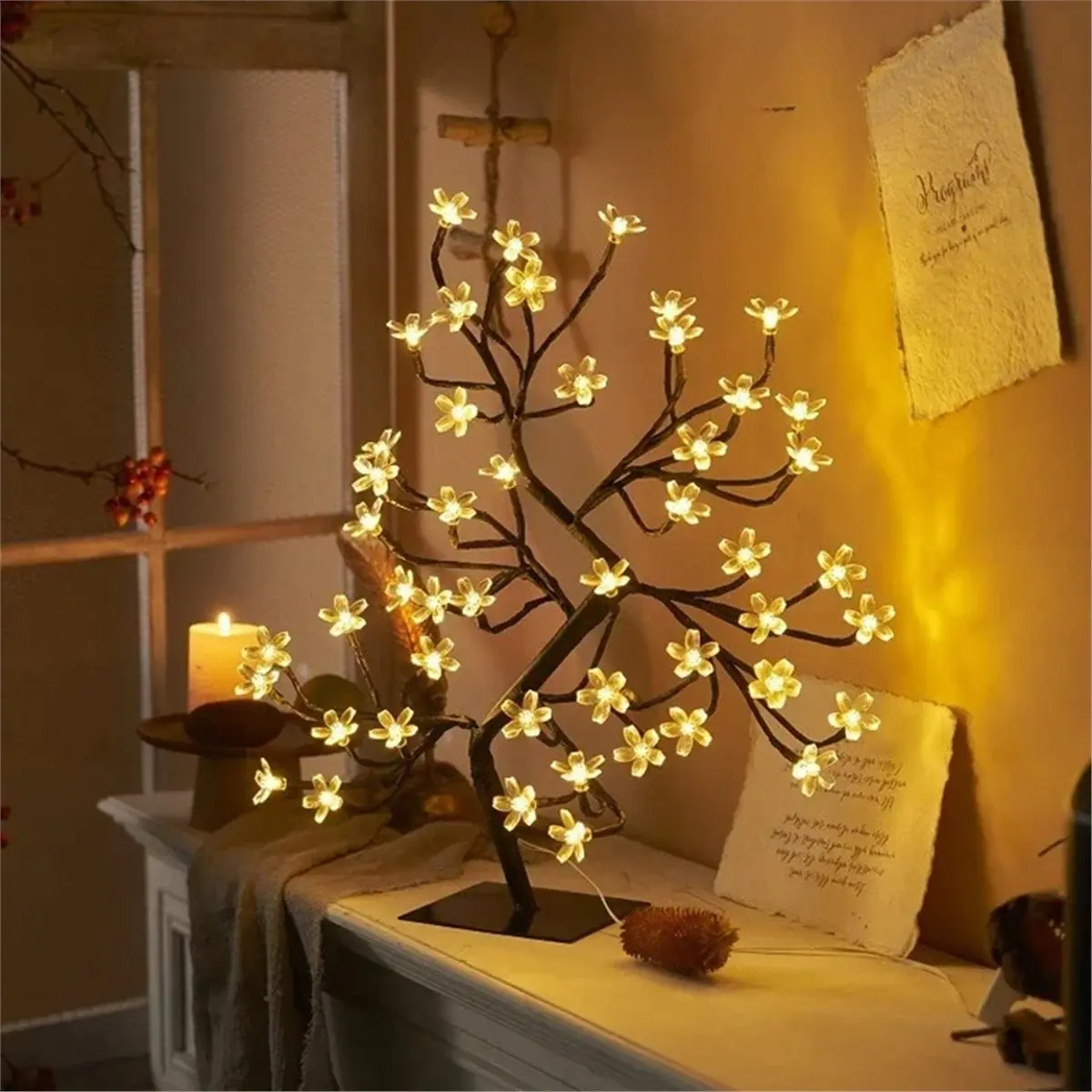 Big Discount LED Table Lamp Cherry Blossom Desktop Room Bedside Bedroom Hotel Shop Home Festival Decor Tree Table Light