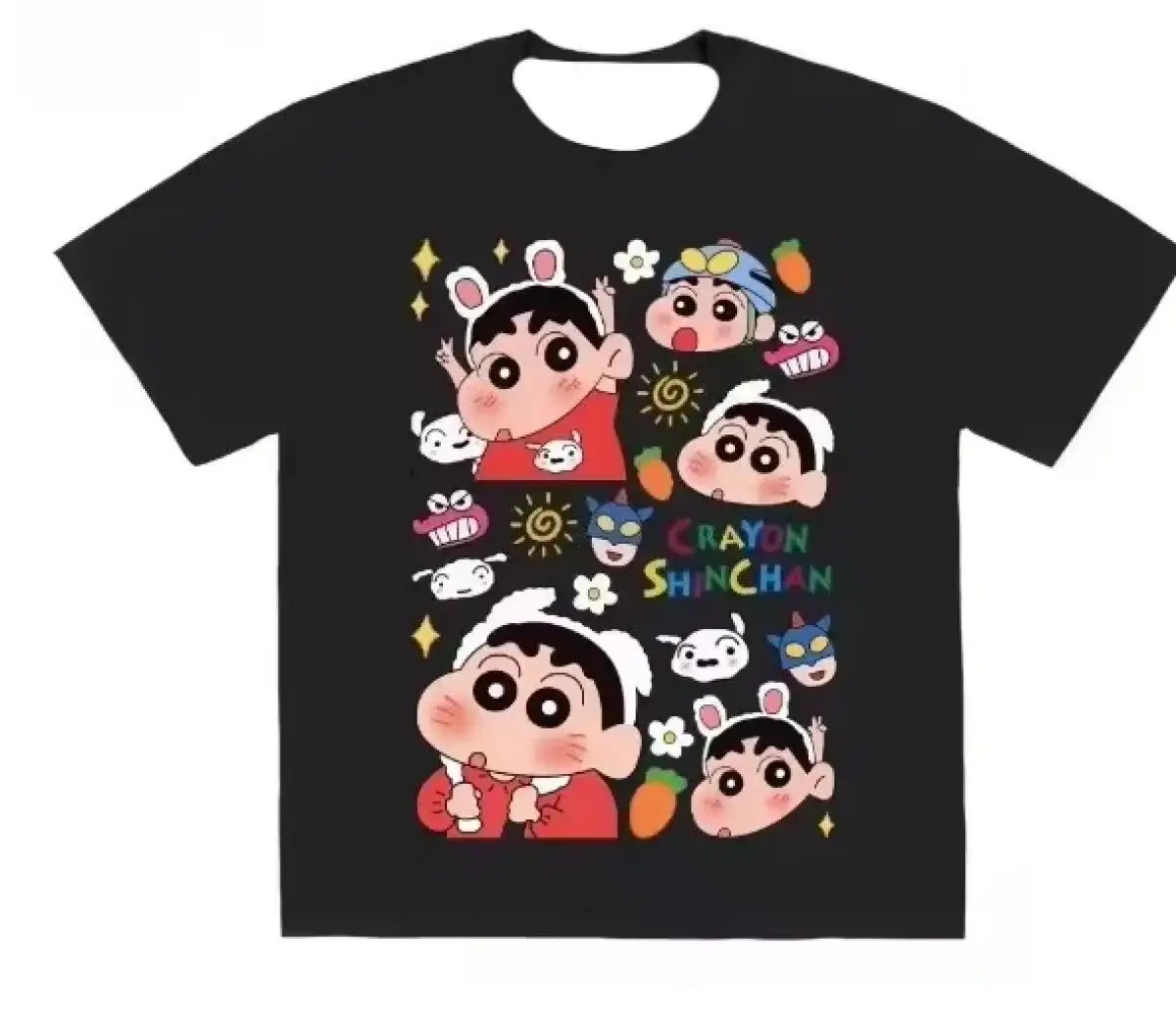 2026 Cute Crayon Shin Chan Print T Shirt Casual Loose Round Neck Short Sleeve Fashion Streetwear Hot Selling