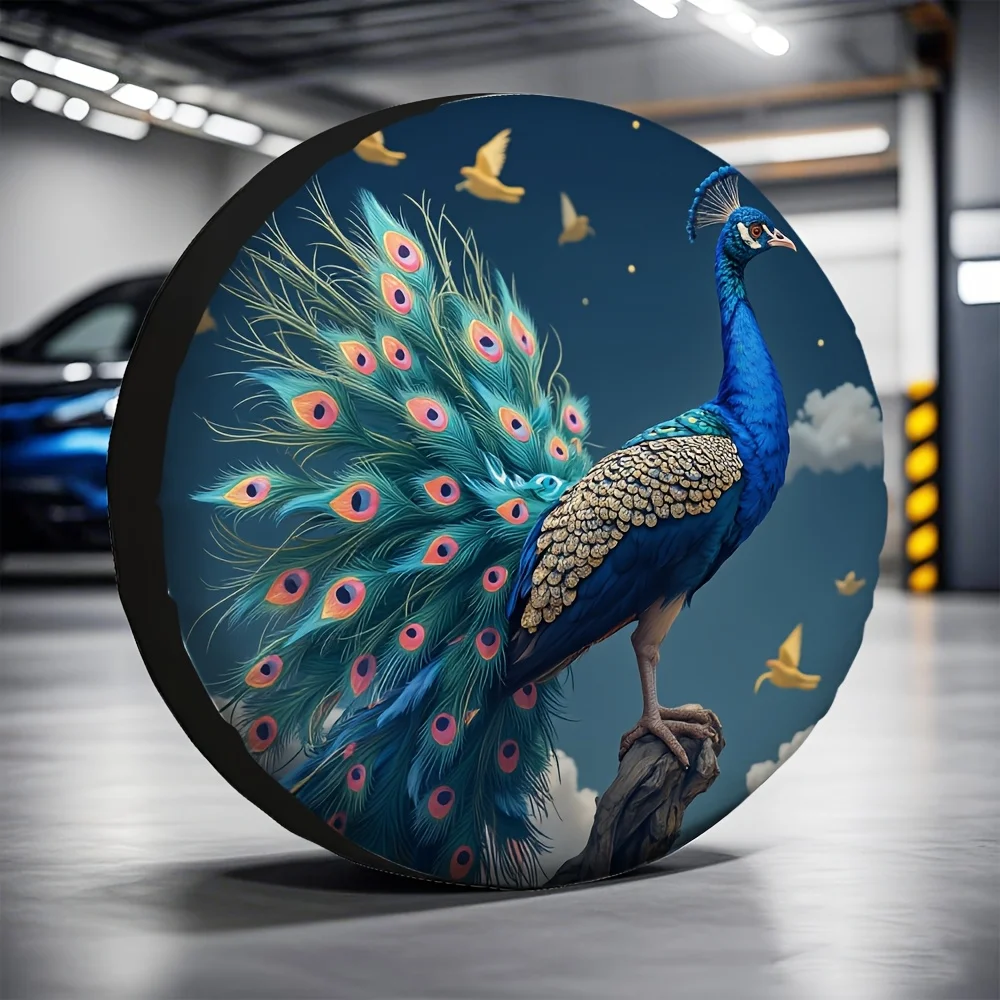 1pc, Universal Tire Cover PeaRooster Golden Tree Machine Washable Polyester,Without Electricity Versatile Suitable For Camping T