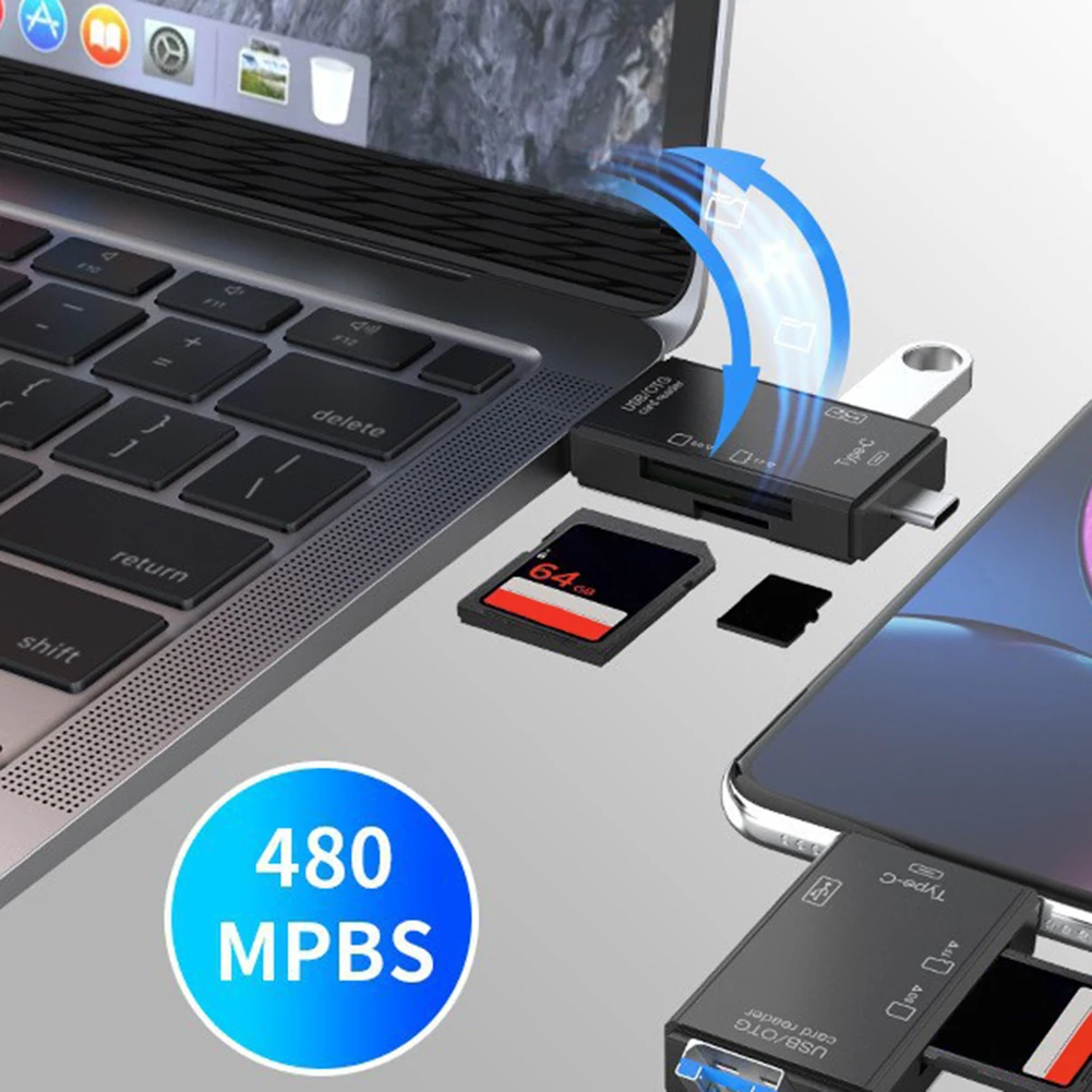 

Адаптер 6 в 1 USB/Micro USB/Type C к SD TF Card, 480 Мбит/с OTG SD/TF Card Reader USB 3.0 USB C Card Reader для портативных ПК