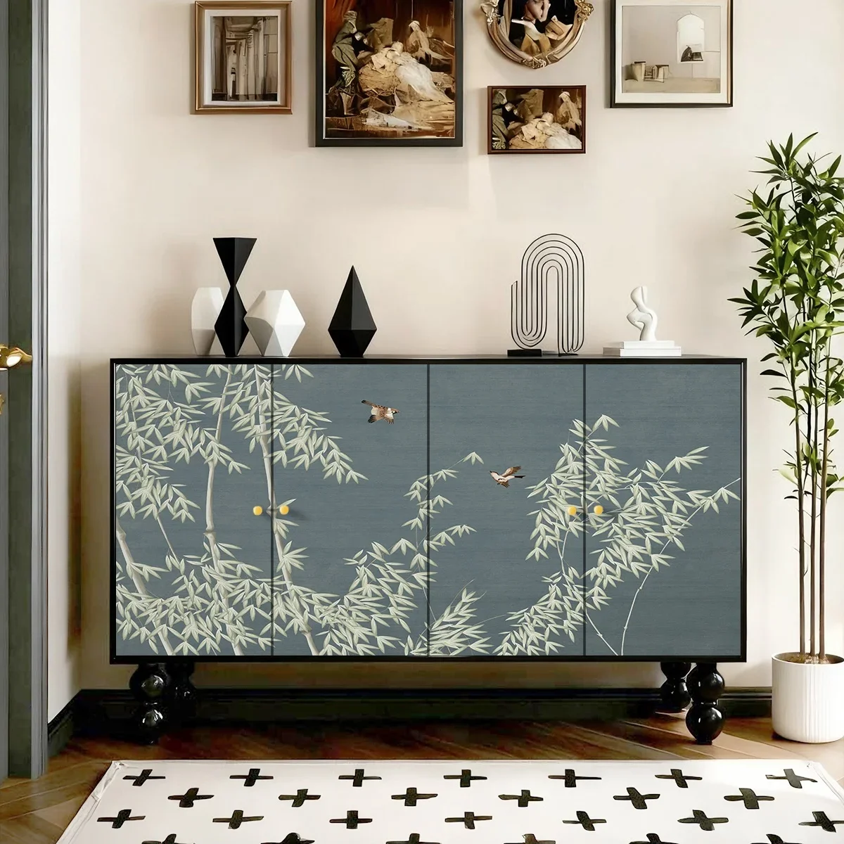 AA B New Chinese-style dining side cabinet integrated locker against the wall Solid wood retro medieval shoe cabinet Bedroom