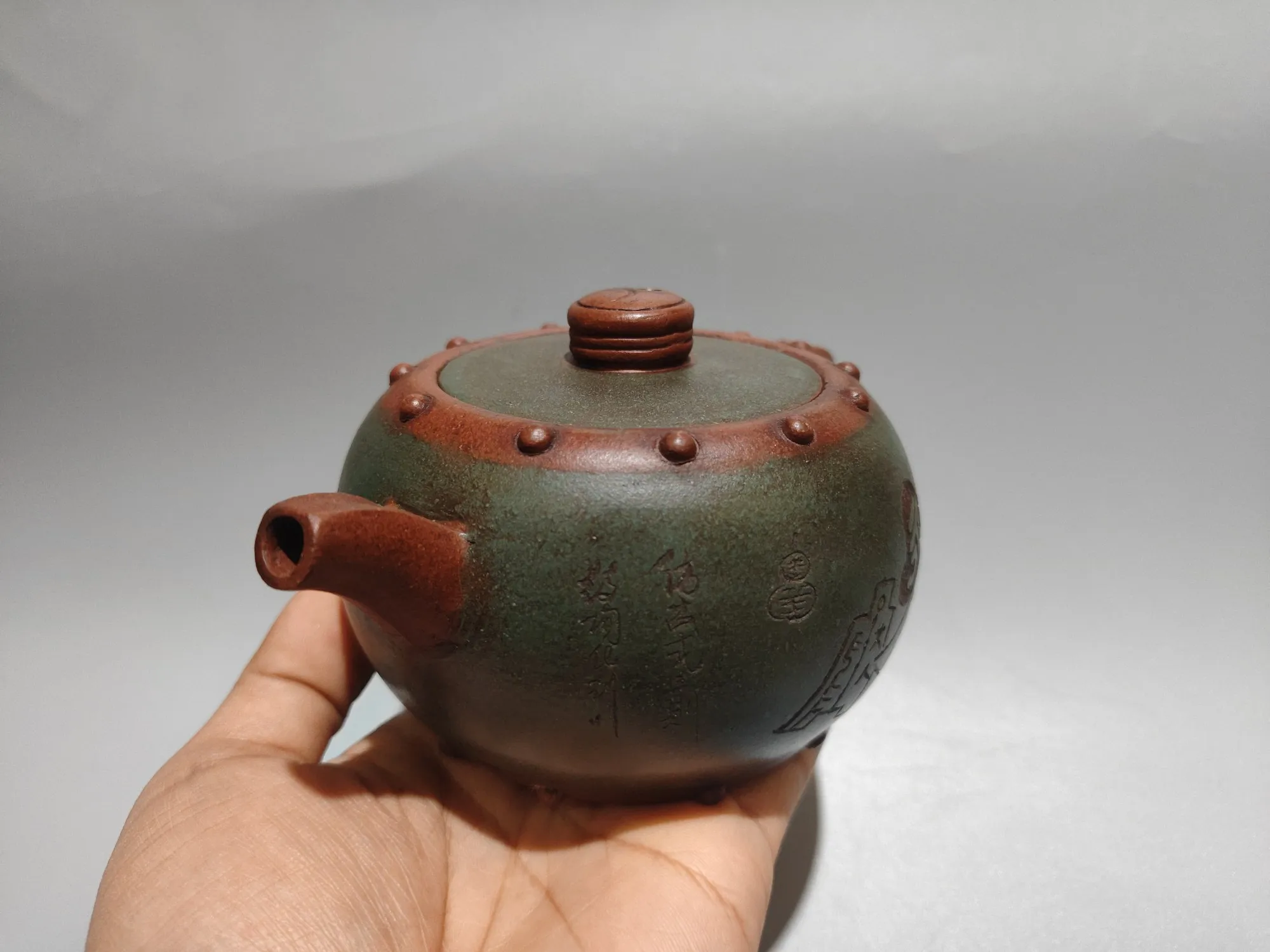 Yixing Teapot Purple Clay Pot Two tone round drum pot Ancient coin patterns Round pot Teapot Kettle Tasting tea ceremony
