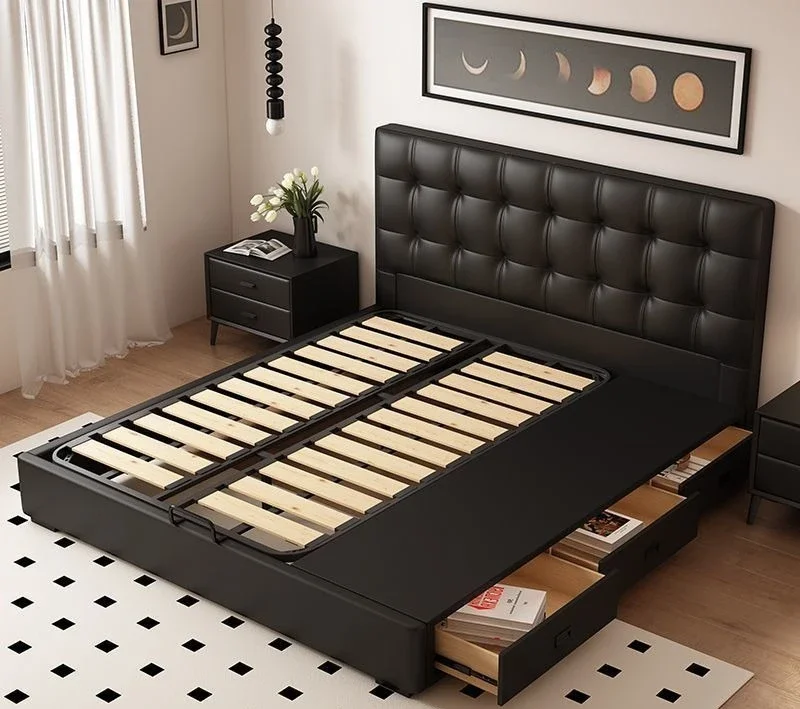 سرير وافل للتخزين بتصميم كلاسيكي فرنسي من الجلد الأوروبي #3