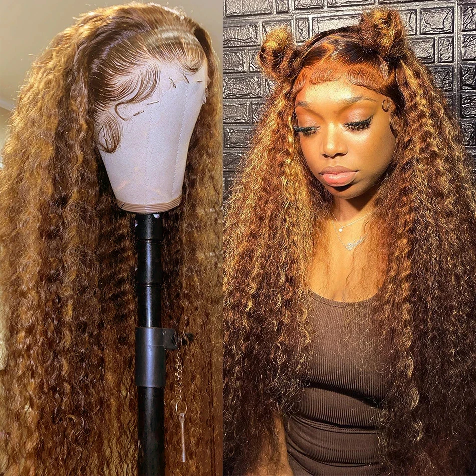 Perruque Lace Front Wig Deep Wave Brésilienne Naturelle, Cheveux Blonds à Reflets, 13x6, HD, Sans Colle, pour Femme