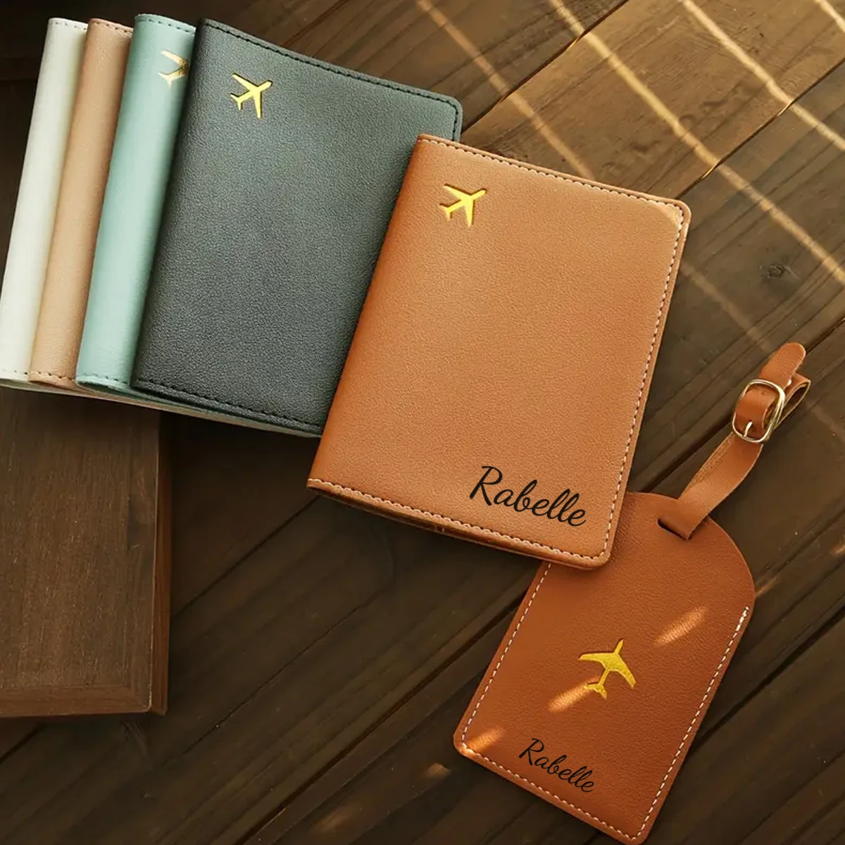 

1pc Custom Name Passport Holder and Luggage Tag Set Engagement Gift Leather Passport & Tag Long Lasting