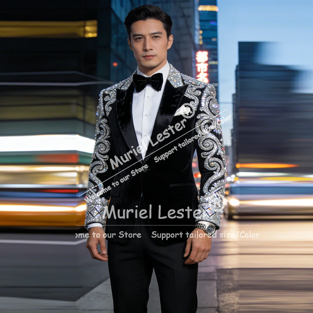 

Эксклюзивный мужской костюм с кристаллами и бисером, однобортный пиджак для жениха, индивидуальный пошив, комплект из 2 предметов, мужской наряд для банкета, Ternos Completo