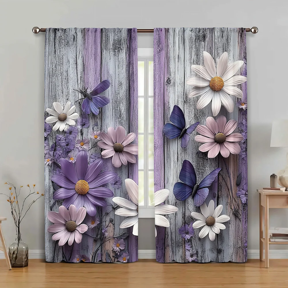 

2pc, Party Curtains purple daisy Machine Washable Fabric,Without Electricity Party Decorations Suitable for Indoor Celebrations