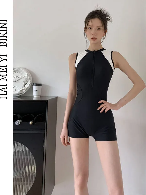 Hamiyi New One-Piece Swimsuit Women's Conservative Flat Angle Belly Covering Slimming Hot Spring Vacation Swimming Suit