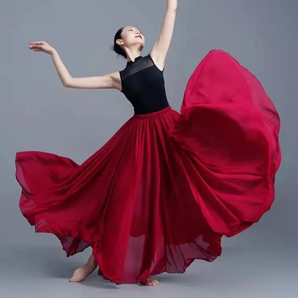 クラシックダンス練習用スカート 女性用 大スイング ファッショナブルな芸術練習用 フラメンコ ロングスカート ダンス衣装 大人用