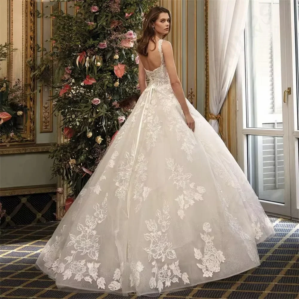 Flavinke مخصص مثير السباغيتي الأشرطة الدانتيل فساتين الزفاف رومانسية ثوب الزفاف أنيقة بلا أكمام فستان الزفاف Vestidos