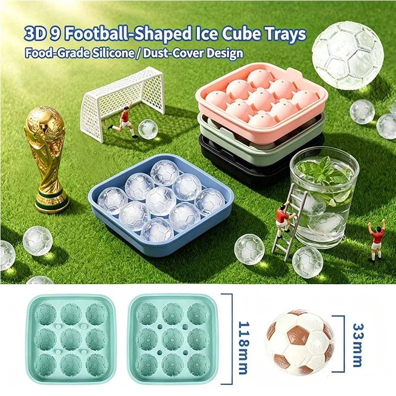 New 3D Football Silicone Ice Mold Thickened With Lid Easy Demould Reusable Household DIY Ice Cube Making Tray