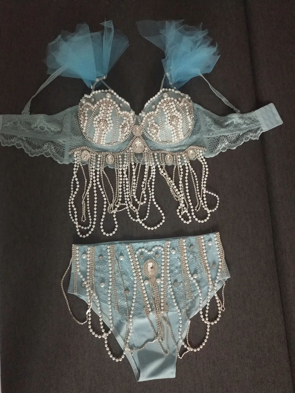 섹시한 라인스톤 태슬 비키니 스커트 폴댄스 의상 여성 DJ 가수 댄서 나이트클럽 무대 의상 클럽 생일 파티 코스튬